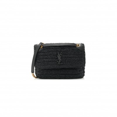 YSL NIKI RAFFIA SHOULDER BAG IN BLACK 1550433 (21*16*7.5cm)